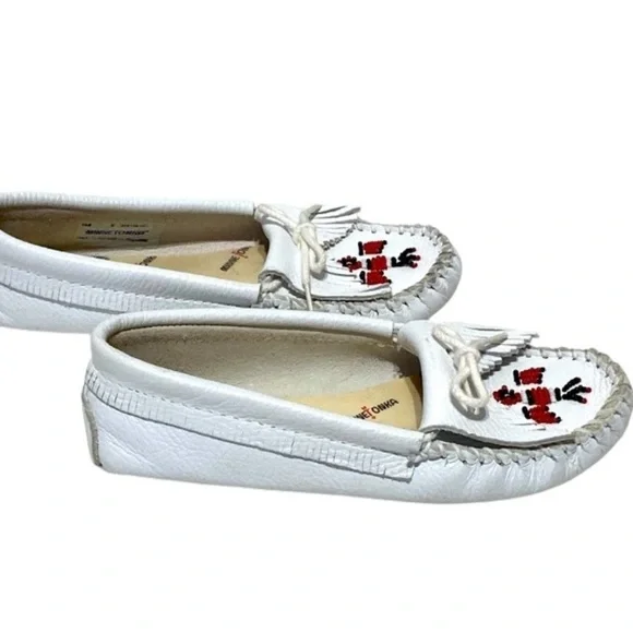 White Leather Minnetonka Thunderbird Moccasins - Picture 4 of 8